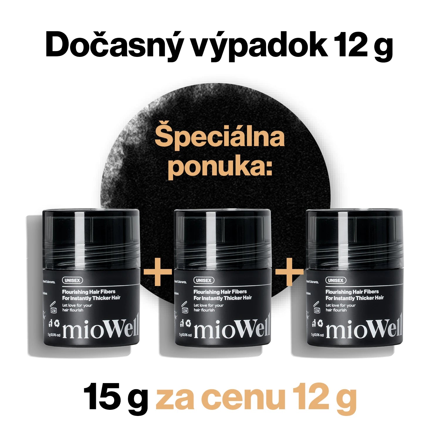 Zahusťujúce vlasové vlákna pre riedke vlasy mioWell 12g