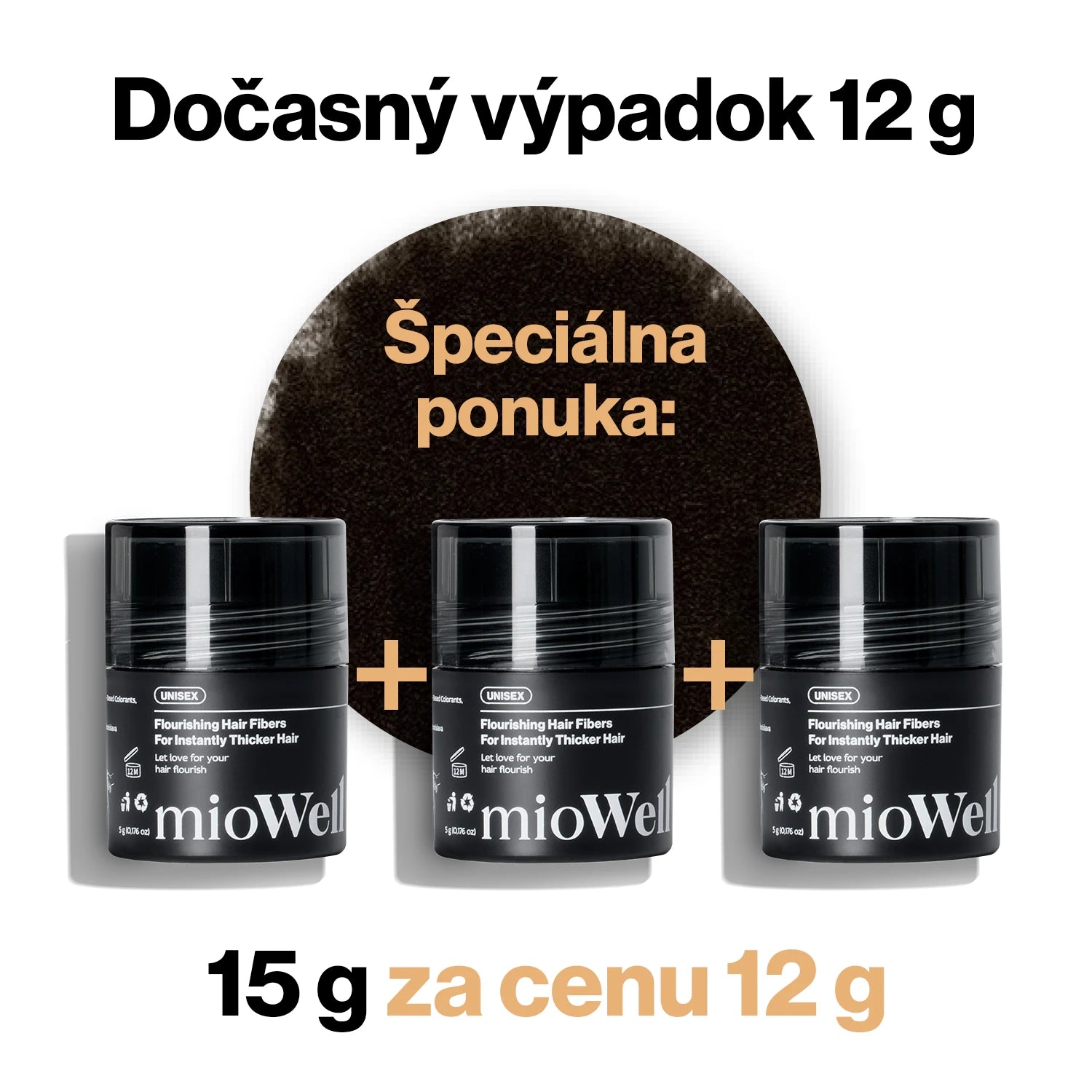 Zahusťujúce vlasové vlákna pre riedke vlasy mioWell 12g