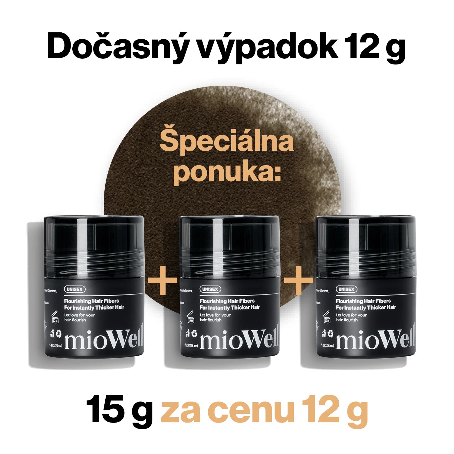 Zahusťujúce vlasové vlákna pre riedke vlasy mioWell 12g