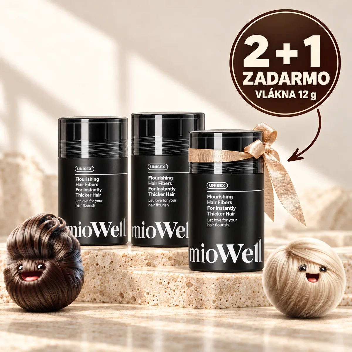 Tri balenia zahusťujúcich vlákien mioWell 12 g, tretie zadarmo