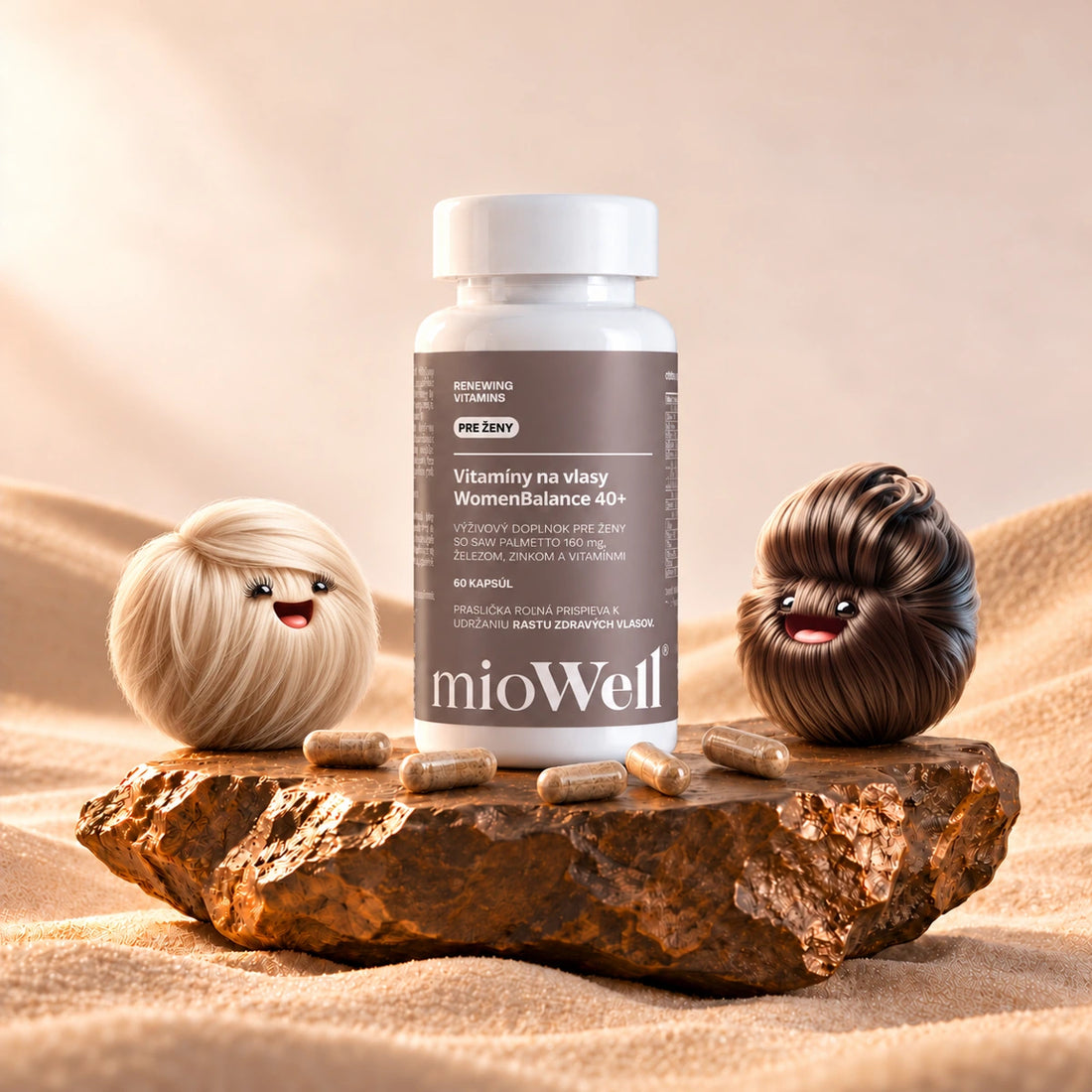 WomenBalance 40+ – vitamíny na vlasy pre ženy, 60 kapsúl na 30 dní, s maskotmi Miou a Wellom